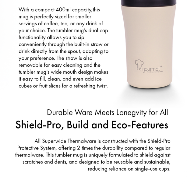 La Gourmet Super Wide 400ml Tumbler Mug (Clay Ash) - New