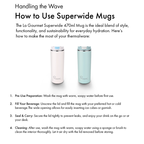 La Gourmet Super Wide 470ml Ceramic Coating Mug (White) - New