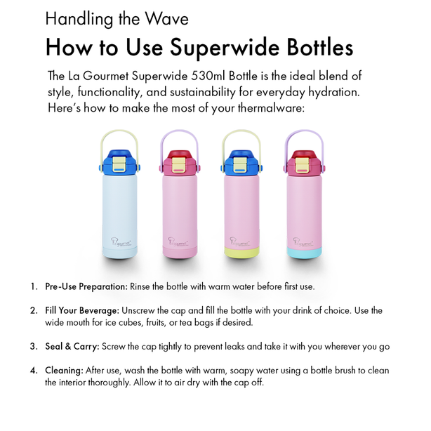 La Gourmet Super Wide 720ml Thermal Bottle (Light Blue / Blue) - New