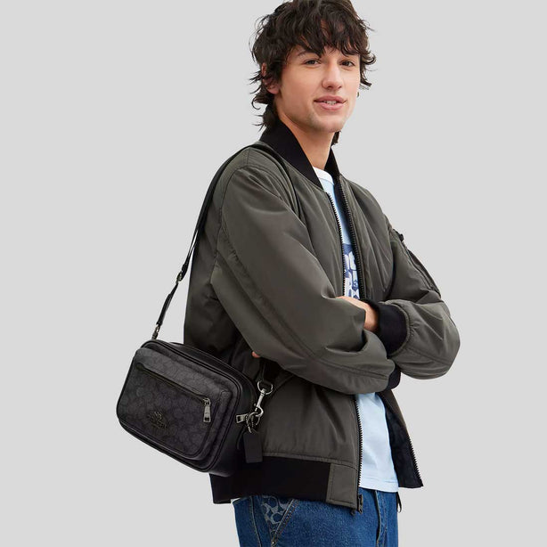 COACH Elias Crossbody In Signature Canvas Charcoal/Black RB-CZ401