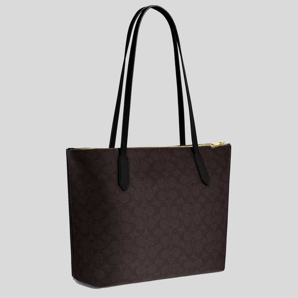 COACH Zip Top Tote Bag In Signature Canvas Walnut/Black RB-CBT20