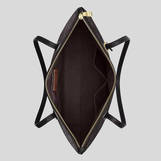 COACH Zip Top Tote Bag In Signature Canvas Walnut/Black RB-CBT20