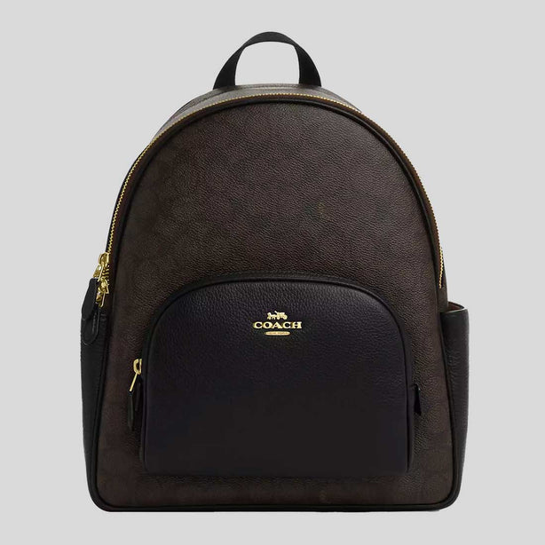 COACH Court Backpack In Signature Canvas Walnut/Black RB-CZ176