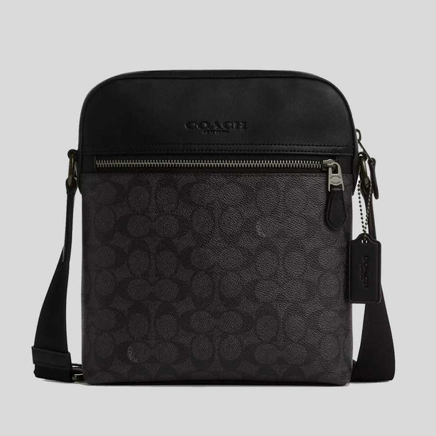 COACH Houston Flight Bag In Signature Canvas Charcoal/Black RB-CZ398