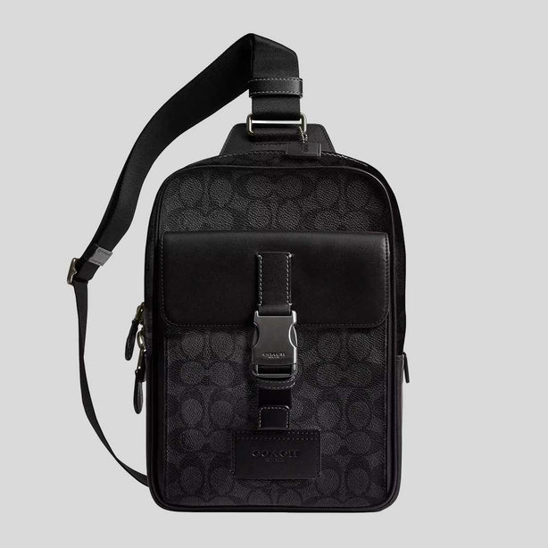 COACH Track Pack In Signature Canvas Charcoal/Black RB-CX880