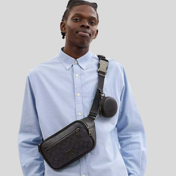 COACH Elias Belt Bag In Signature Canvas Charcoal/Black RB-CZ400