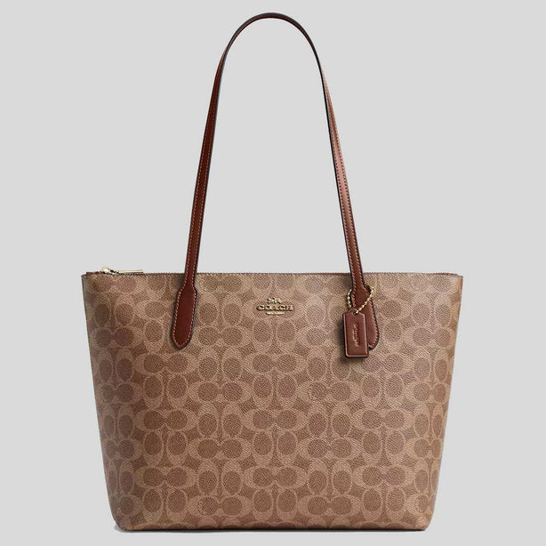 COACH Zip Top Tote Bag In Signature Canvas Tan/Brown RB-CBT20