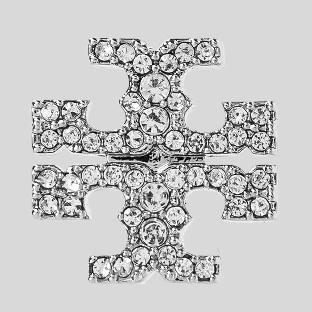 TORY BURCH Kira Pave Crystal T Logo Stud Earring Silver RB-158535