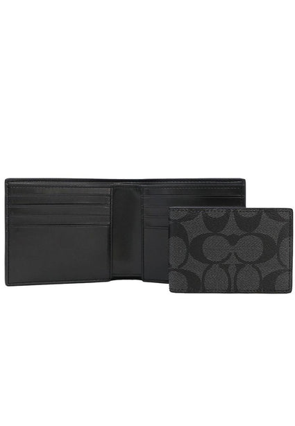 Coach Mens 3 In 1 Wallet In Signature Canvas - Charcoal Black