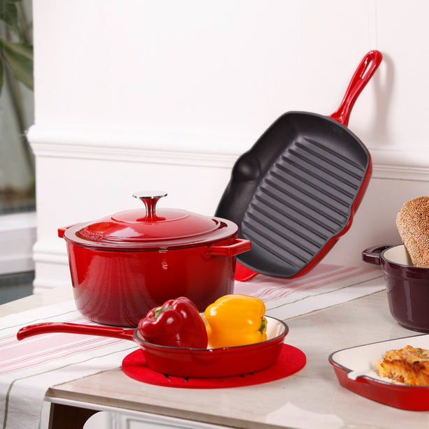 Stabil CIP-1522R 28cm Cast Iron Pot with Enameled Interior Dutch Oven Soup Pot