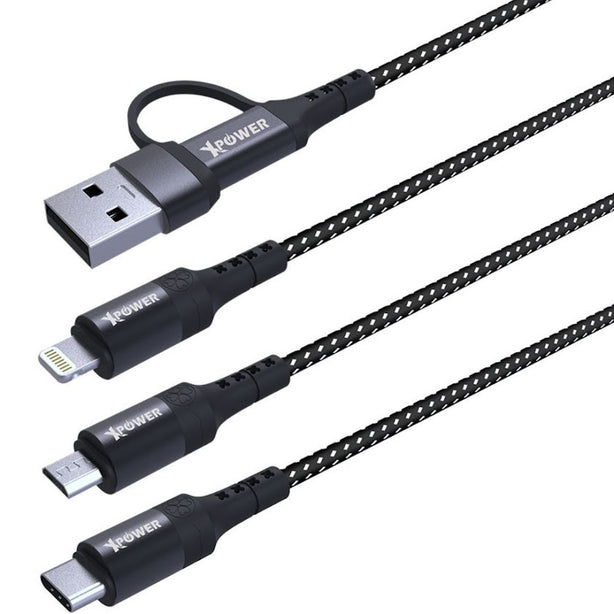XPower ACX3 2in 3out Nylon Charging Cable (Micro USB, Type-C, Lightning) 1m