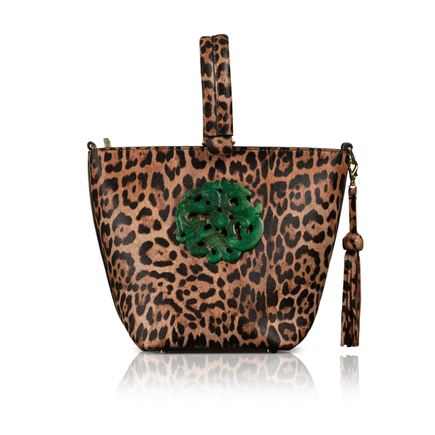 The Noraa Bucket Bag in Leopard with Green Dragon Jade Stone