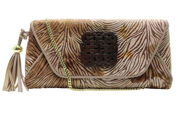 Damask Envelope with Love Knot Jade Stone in Brown Sugar