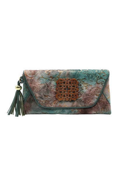 Damask Envelope with Love Knot Jade Stone in Turquoise