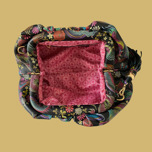The Patty Pouch Crossbody in Dragon Print Leather with Green Jade Stone
