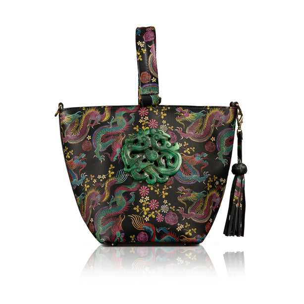The Noraa Bucket Bag in Dragon with Green Dragon Jade Stone