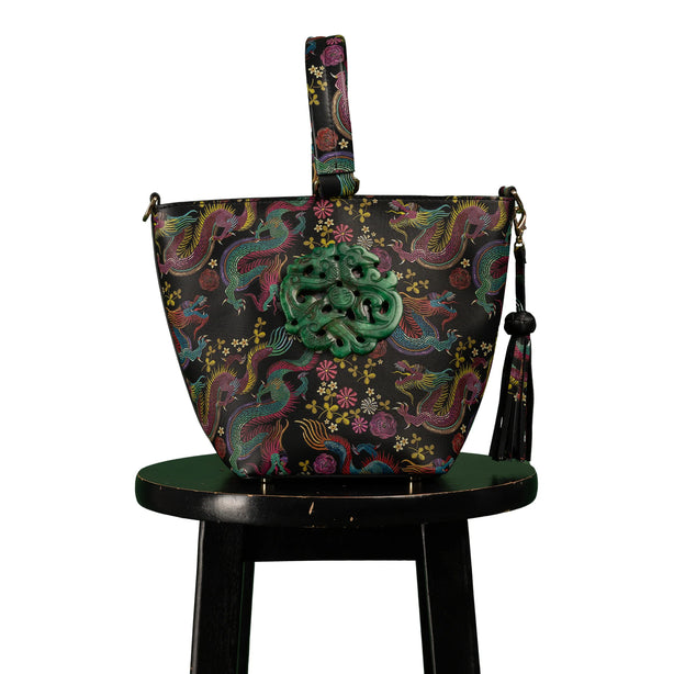 The Noraa Bucket Bag in Dragon with Green Dragon Jade Stone