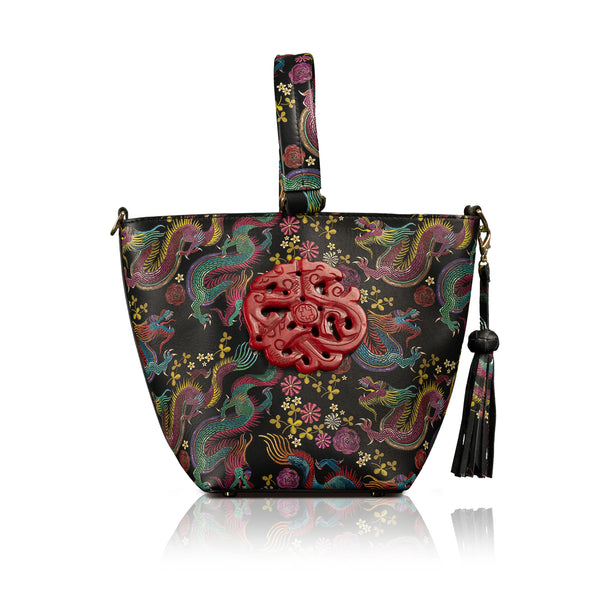 The Noraa Bucket Bag in Dragon with Red Dragon Jade Stone