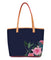 Tree of Life Italian Leather Tote in Navy Blue