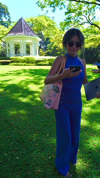 Tree of Life Italian Leather Tote in Navy Blue