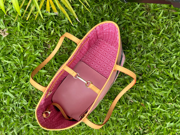 Tree of Life Italian Leather Tote in Navy Blue