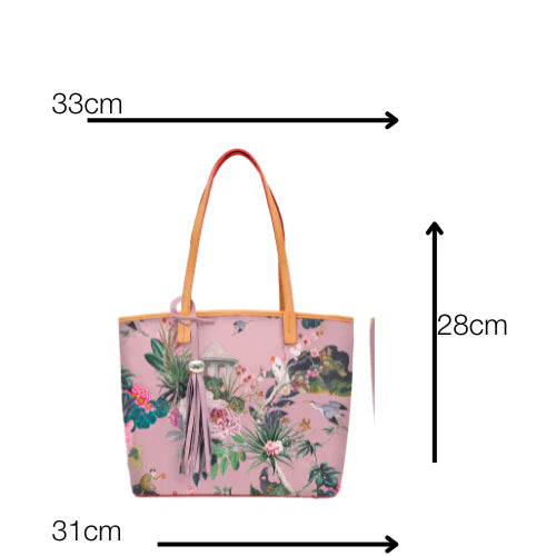 Tree of Life Italian Leather Tote in Navy Blue