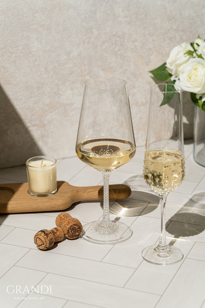 Grandi Andromeda Deluxe Wine Glass 450ml W Swarovski Crystals (2 Pc)