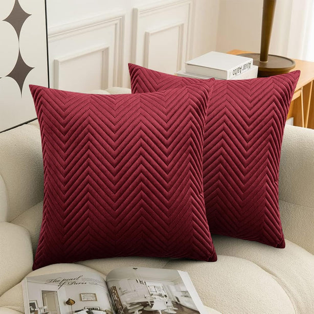 PINSONIC Cushion Cover | Quilted Chevron Velvet - 45 x 45 cm