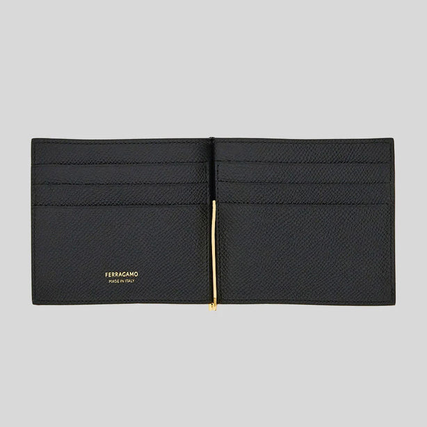 FERRAGAMO Gancini Men's Wallet With Money Clip Black RB-776473