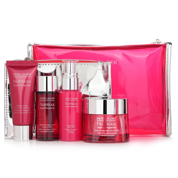 Nutritious Super-pomegranate Nourish All Night Set: Night Creme+ Milky Lotion+ Lotion Intense Moist+ Cleansing Form... - 4pcs+2bags