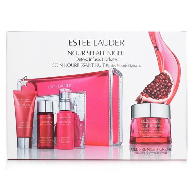 Nutritious Super-pomegranate Nourish All Night Set: Night Creme+ Milky Lotion+ Lotion Intense Moist+ Cleansing Form... - 4pcs+2bags