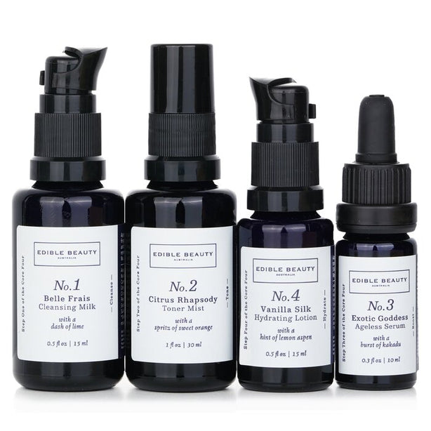 & Edible Beauty On The Fly Travel Mini Kit: Cleansing Milk 15ml+ Toner Mist 30ml+ Ageless Serum 10ml+ Hydrating Lotion 15ml - 4pcs