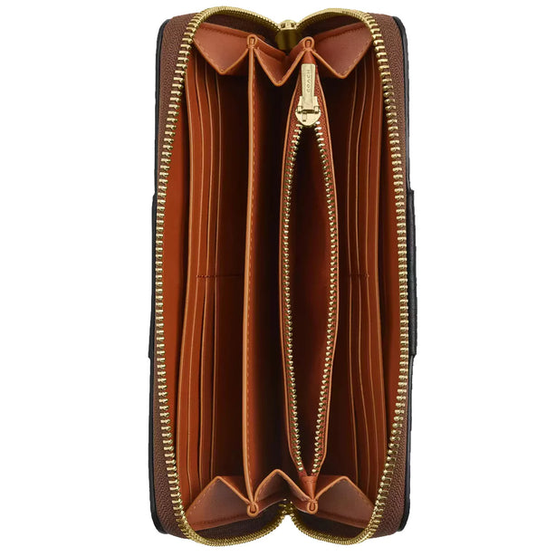 Coach Long Zip Around Wallet In Signature Canvas With Stripe in Tan/ Black CW947