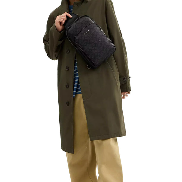 Coach Ethan Pack In Signature Canvas in Charcoal/ Black CZ393