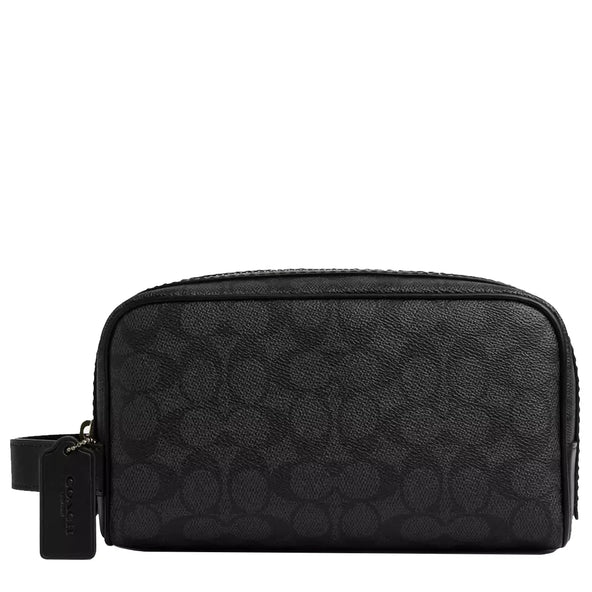 Coach Small Travel Kit Bag In Signature Canvas - Charcoal/ Black CAR15