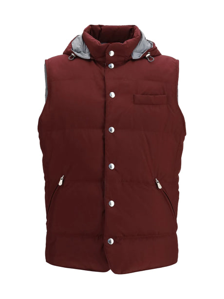 Brunello Cucinelli Sleeveless hooded Gilet - Burgundy