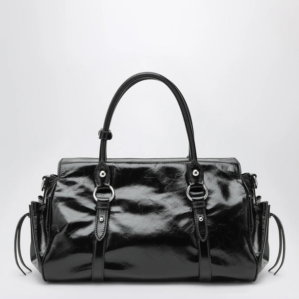 Large Top Handle Bag In Glossy Black Leather