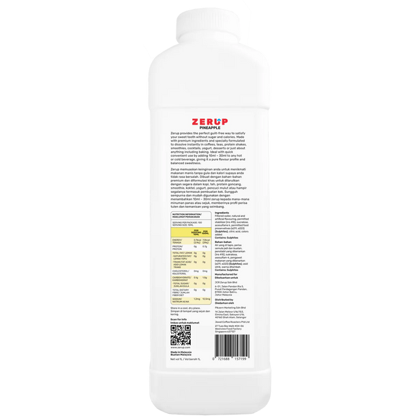 Zerup Zero Sugar Pineapple Syrup 1L