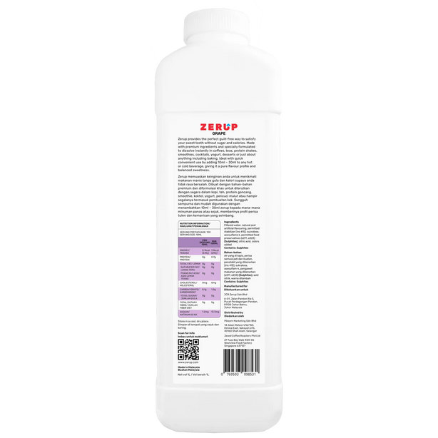 Zerup Zero Sugar Grape Syrup 1L