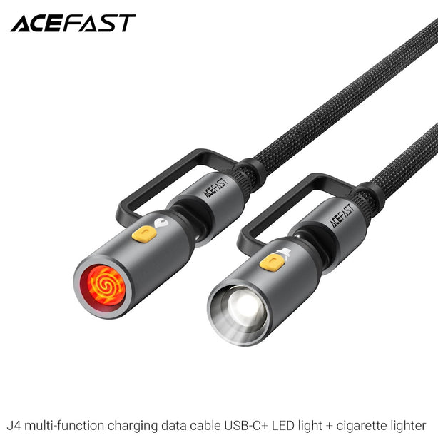 Acefast J4 Multi-Function Charging Data Cable USB-C+ LED Light + Cigarette Lighter - Black