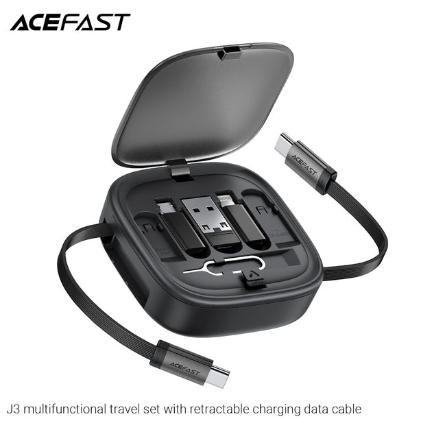Acefast J3 Multi Function Travel Set With Retractable Charging Data Cable - Black