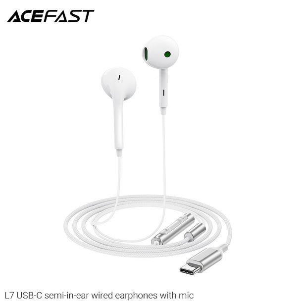 Acefast L7 USB-C Semi-In-Ear Wired Earphones With Mic - White