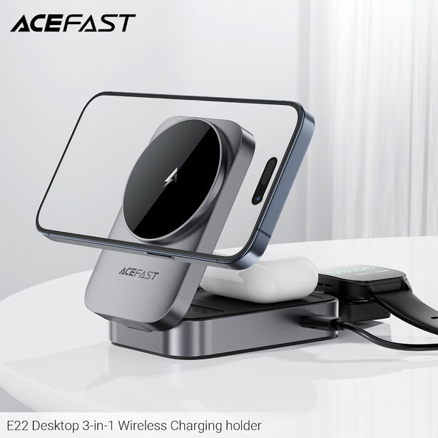 Acefast E22 Desktop 3-in-1 Wireless Charging Holder - Metal Grey