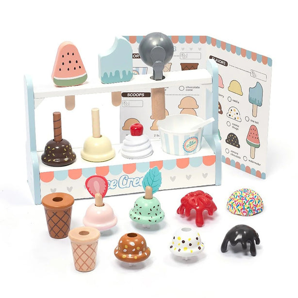 StitchesandTweed Wooden Ice Cream Play Toy Set
