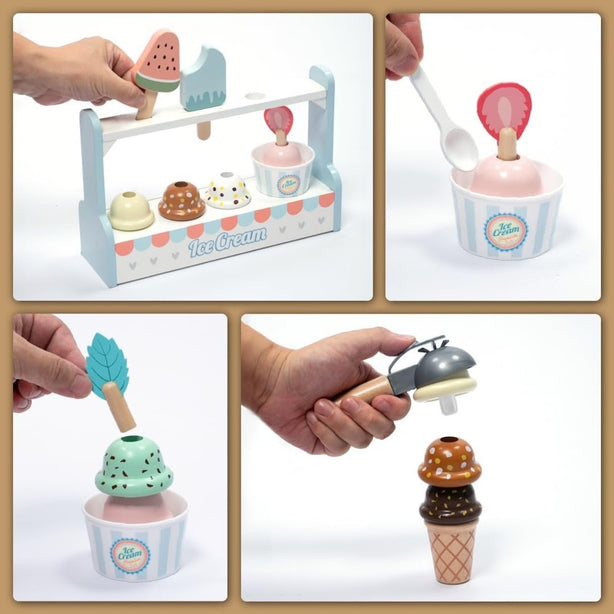 StitchesandTweed Wooden Ice Cream Play Toy Set
