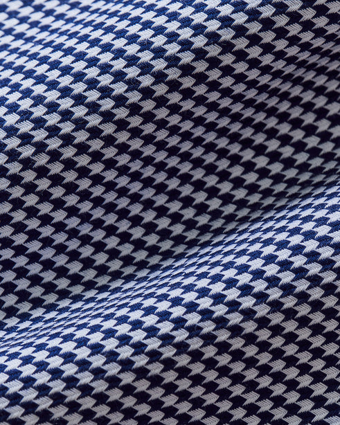 Coupe Cousu, Navy Houndstooth, Long Sleeve Shirt with Contrast Trim Fabric