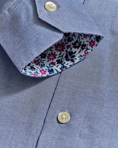 Coupe Cousu, Blue, Long Sleeve Shirt with Contrast Trim Fabric