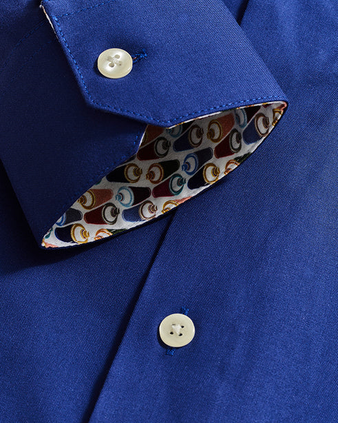 Coupe Cousu, Cobalt Blue, Long Sleeve Shirt with Contrast Trim Fabric