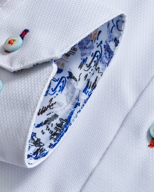 Coupe Cousu, White Dobby, Double Collar Long Sleeve Shirt