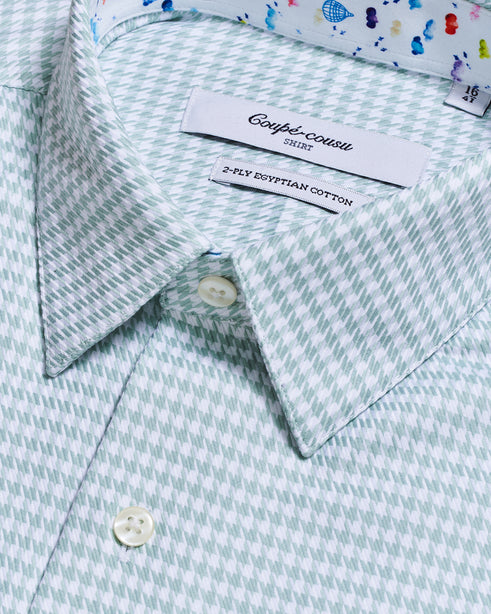 Coupe Cousu, Light Green, Long Sleeve Shirt with Contrast Trim Fabric
